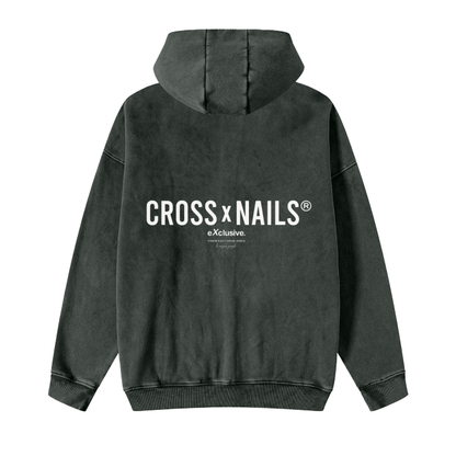 Crossxnails Acid Washed Zip Fleece  Hoodie