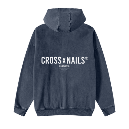 Crossxnails Acid Washed Zip Fleece  Hoodie Jacket